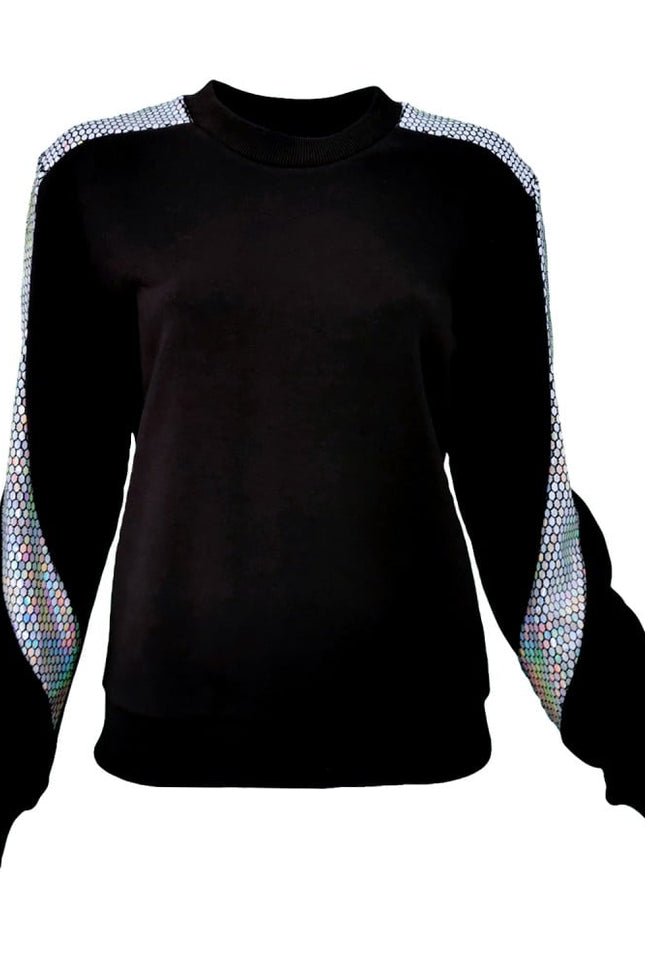 Lalipop Design | Sweatshirt with Silver Honeycomb Hologram Sequined Details Sleeves
