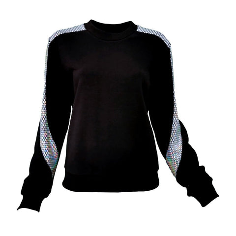 Lalipop Design | Sweatshirt with Silver Honeycomb Hologram Sequined Details Sleeves