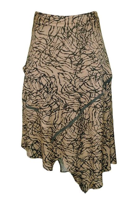 Lalipop Design | Asymmetric Matt Gold Midi Skirt With Khaki Stripes