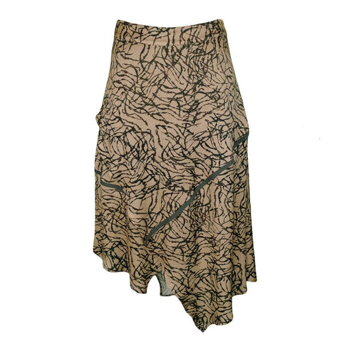 Lalipop Design | Asymmetric Matt Gold Midi Skirt With Khaki Stripes