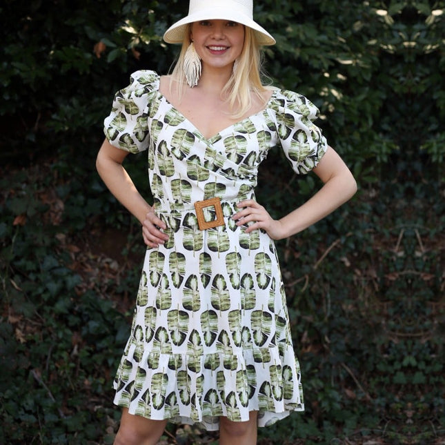 Lalipop Design | Double Breasted Mini Dress with Leaf Prints