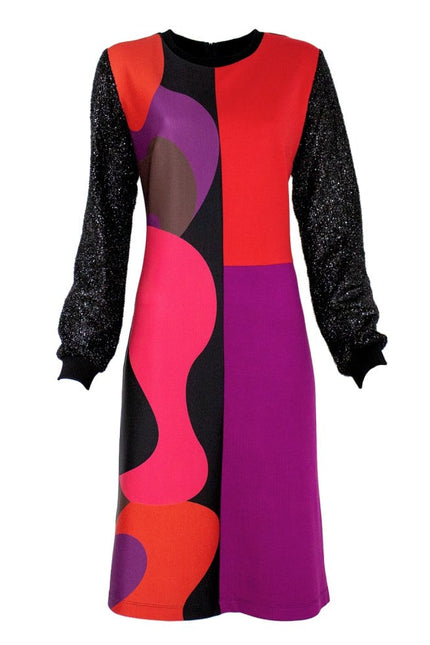 Lalipop Design | Colorful&Black Abstract Design Patchwork Knit Mini Dress