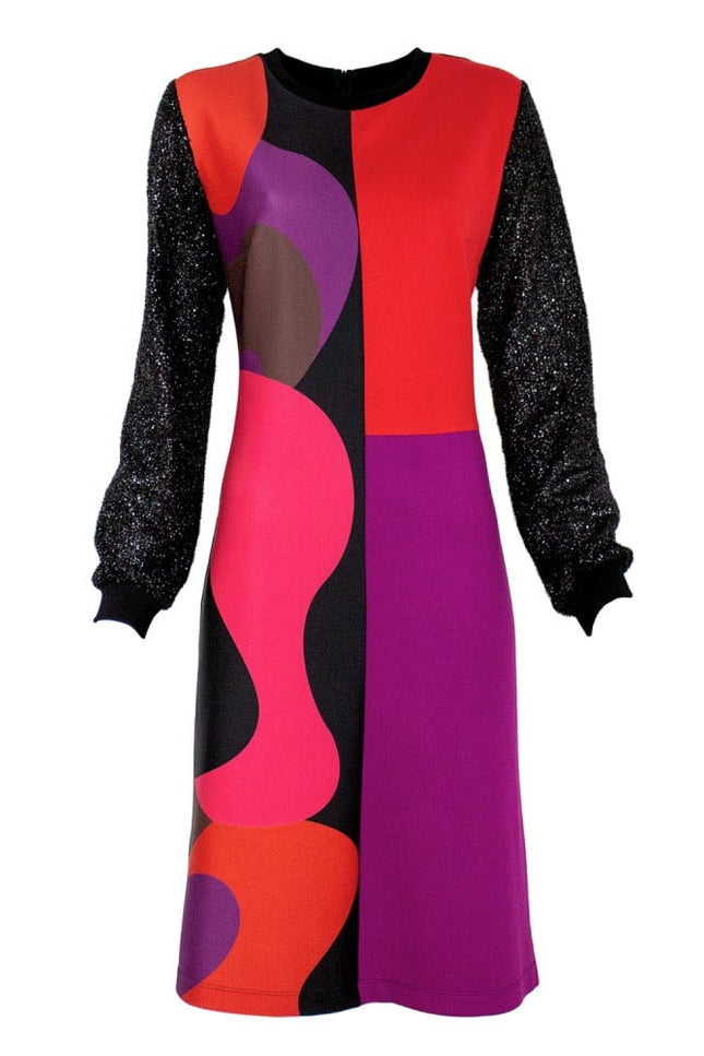 Lalipop Design | Colorful&Black Abstract Design Patchwork Knit Mini Dress