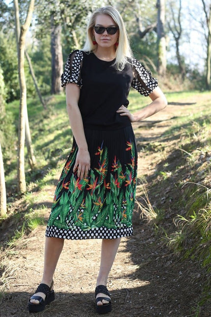 Lalipop Design | Palm Tree Print Pleated Midi Skirt