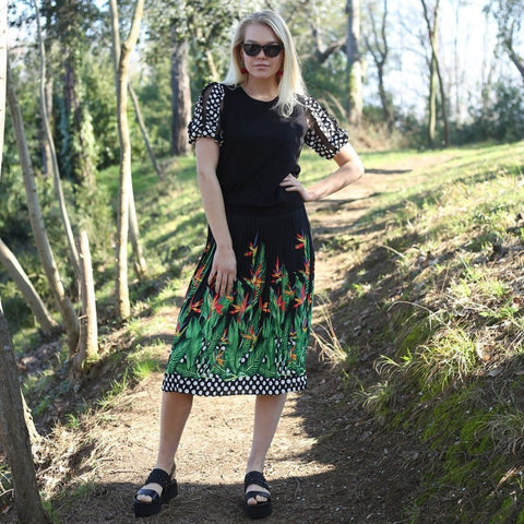 Lalipop Design | Palm Tree Print Pleated Midi Skirt