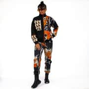Lalipop Design | Track Sweatpants With Abstract Print Front & Black Vegan Leather