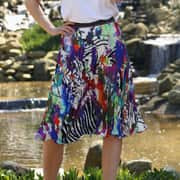 Lalipop Design | Multi-Color Digital Print Pleated Midi Skirt With Wavy Hem