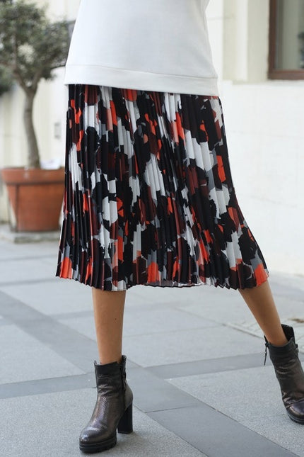 Lalipop Design | Abstract Camo Print Pleated Midi Skirt