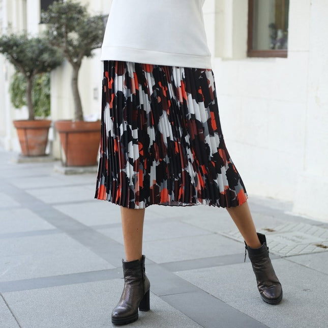 Lalipop Design | Abstract Camo Print Pleated Midi Skirt