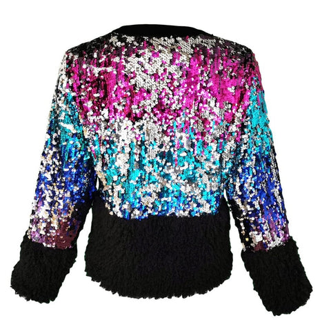 Lalipop Design | Double-Sided Sequined Bomber with Velvet & Faux-Fur Details