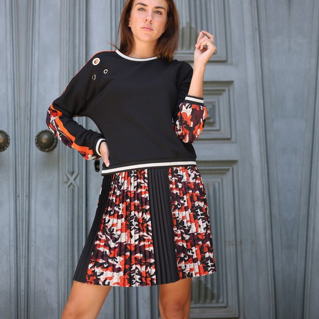 Lalipop Design | Pleated Mini Skirt with Camo & Black Digital Print