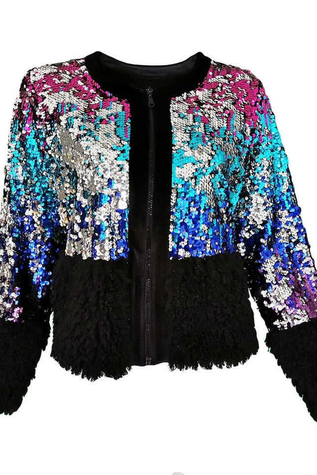 Lalipop Design | Double-Sided Sequined Bomber with Velvet & Faux-Fur Details