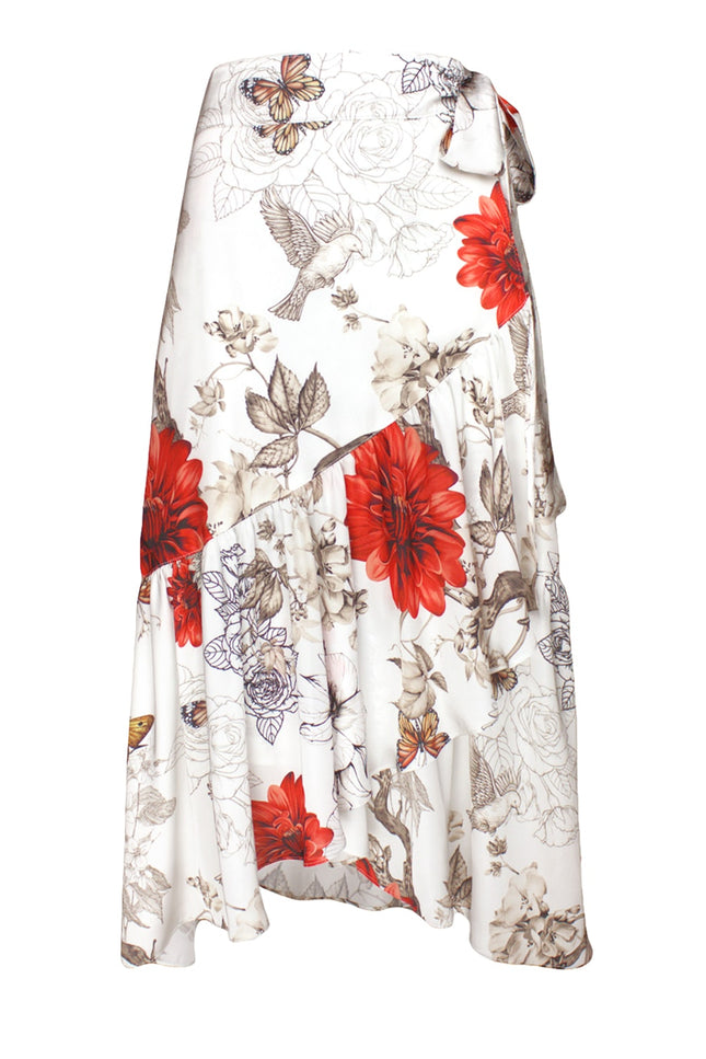 Lalipop Design | Floral Print Satin Wrap Midi Skirt