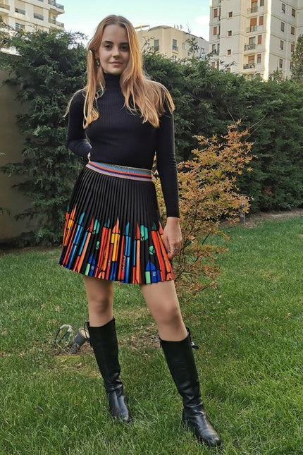 Lalipop Design | Pleated Mini Skirt with Colorful House Prints