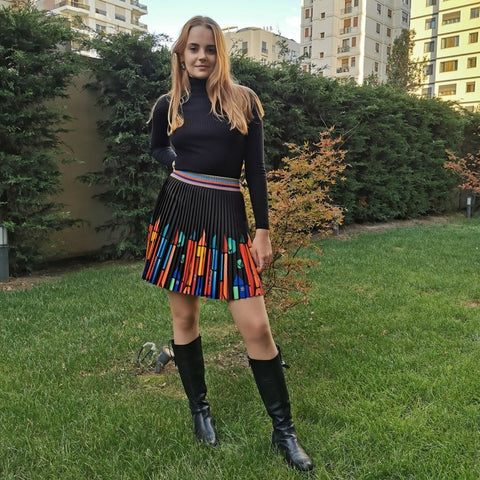 Lalipop Design | Pleated Mini Skirt with Colorful House Prints