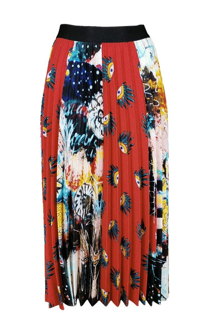 Lalipop Design | Multi-Color & Print Half Circle Pleated Midi Skirt