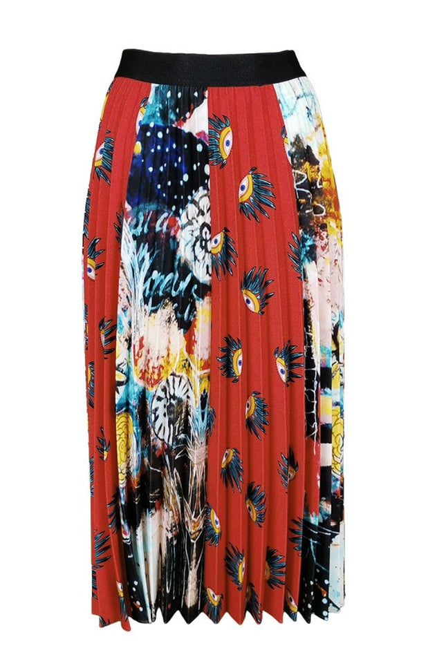 Lalipop Design | Multi-Color & Print Half Circle Pleated Midi Skirt