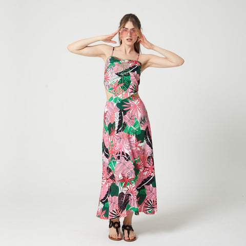 Lalipop Design | Sukienka maxi z haftem z liści palmowych