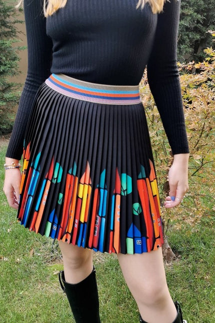 Lalipop Design | Pleated Mini Skirt with Colorful House Prints