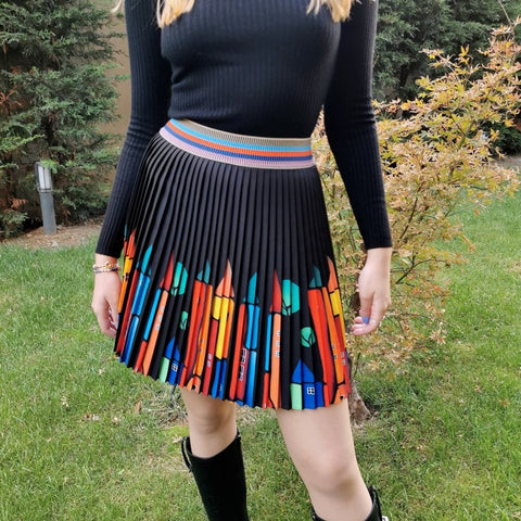 Lalipop Design | Pleated Mini Skirt with Colorful House Prints
