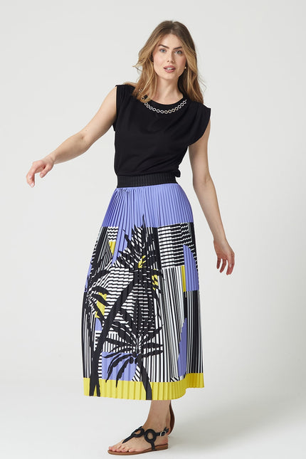 Lalipop Design | Stripe And Palm Print Pleated Recycled Fabric Maxi Skirt