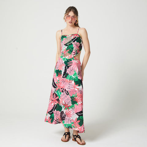 Lalipop Design | Sukienka maxi z haftem z liści palmowych