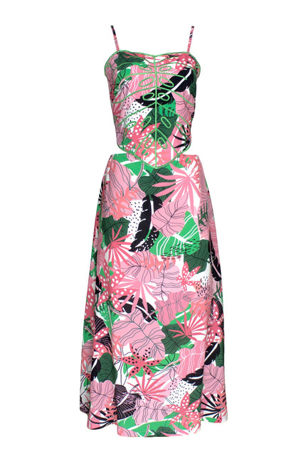 Lalipop Design | Palm-Leaf Embroidered Ribbed Cut-Out Maxi Dress