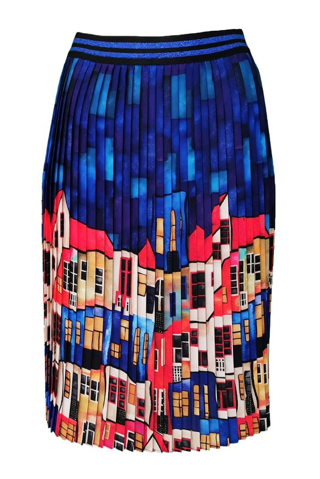 Lalipop Design | Multi-Color Pleated Midi Skirt With House Pattern