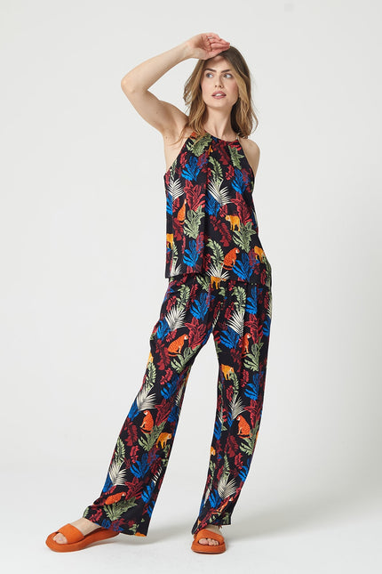 Lalipop Design | Jungle-Print Ecovero™ Satin Wide Leg Trousers