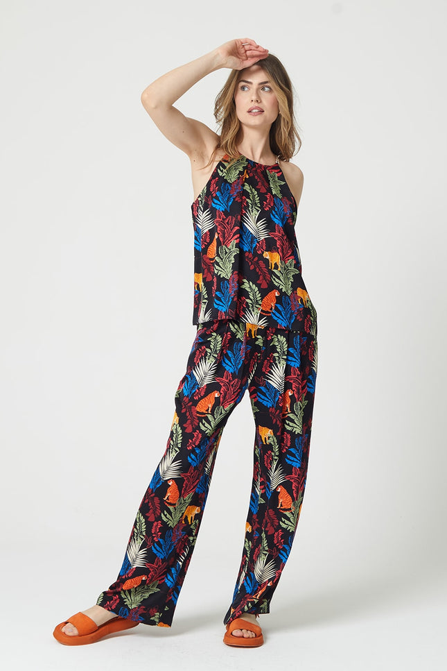 Lalipop Design | Jungle-Print Ecovero™ Satin Wide Leg Trousers