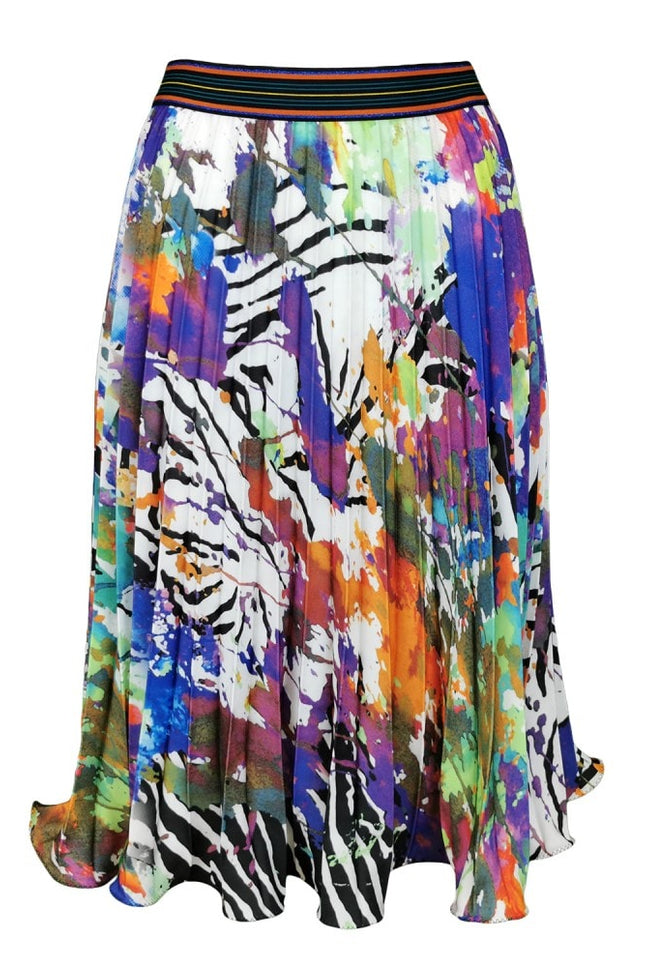 Lalipop Design | Multi-Color Digital Print Pleated Midi Skirt With Wavy Hem