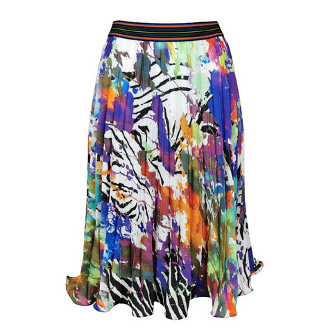 Lalipop Design | Multi-Color Digital Print Pleated Midi Skirt With Wavy Hem