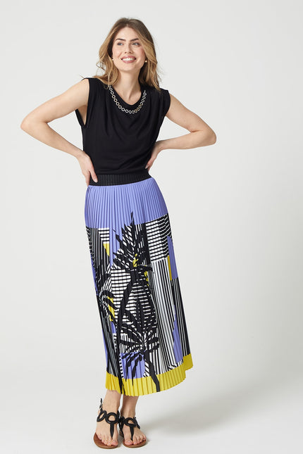 Lalipop Design | Stripe And Palm Print Pleated Recycled Fabric Maxi Skirt