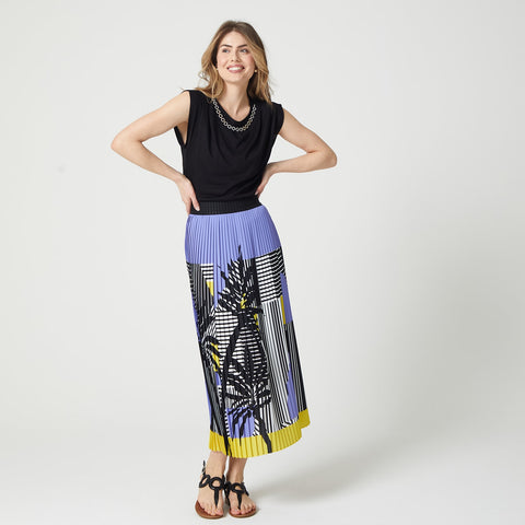 Lalipop Design | Stripe And Palm Print Pleated Recycled Fabric Maxi Skirt