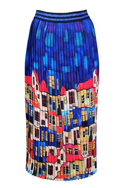 Lalipop Design | Multi-Color Pleated Maxi Skirt With House Pattern