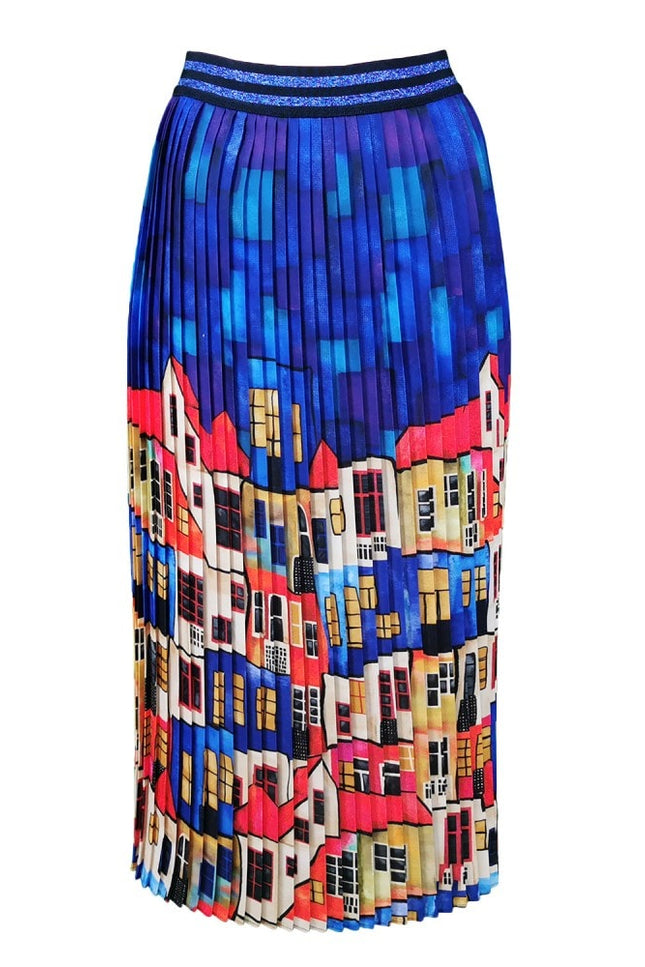 Lalipop Design | Multi-Color Pleated Maxi Skirt With House Pattern