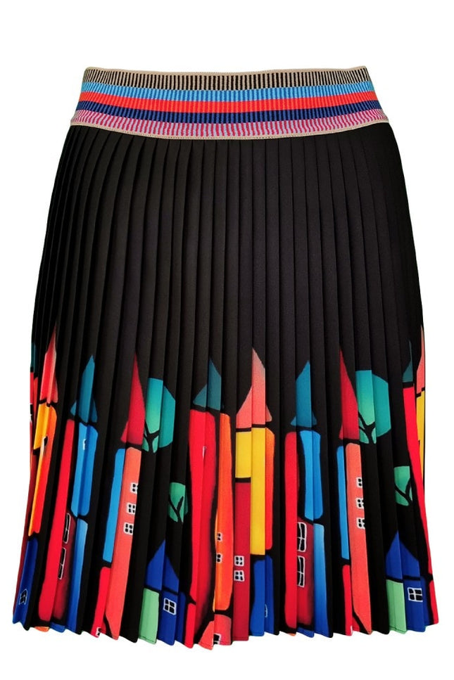 Lalipop Design | Pleated Mini Skirt with Colorful House Prints
