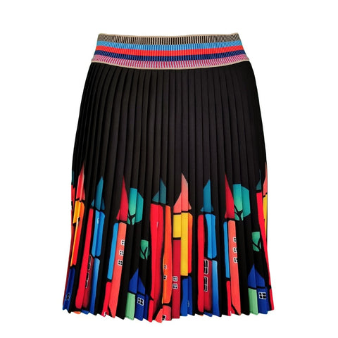 Lalipop Design | Pleated Mini Skirt with Colorful House Prints