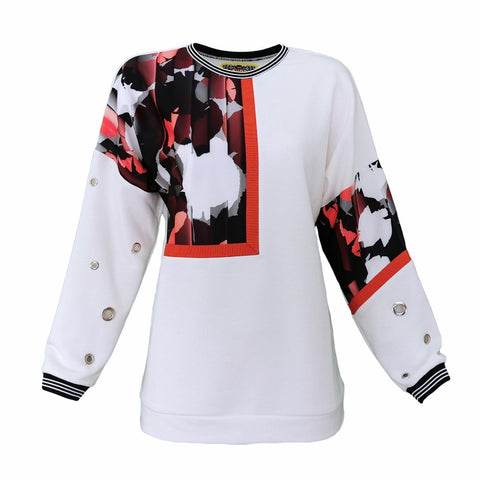 Lalipop Design | Sweatshirt with Eyelet Details & Abstract Camo Print