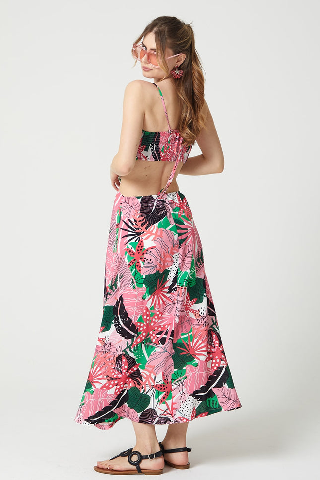 Lalipop Design | Palm-Leaf Embroidered Ribbed Cut-Out Maxi Dress