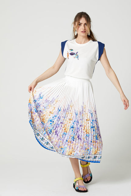 Lalipop Design | Floral-Print Pleated Recycled Fabric Maxi Skirt