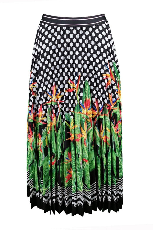 Lalipop Design | Polka Dot & Palm Tree Print Half Circle Pleated Midi Skirt