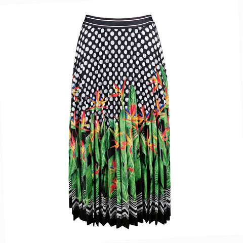 Lalipop Design | Polka Dot & Palm Tree Print Half Circle Pleated Midi Skirt