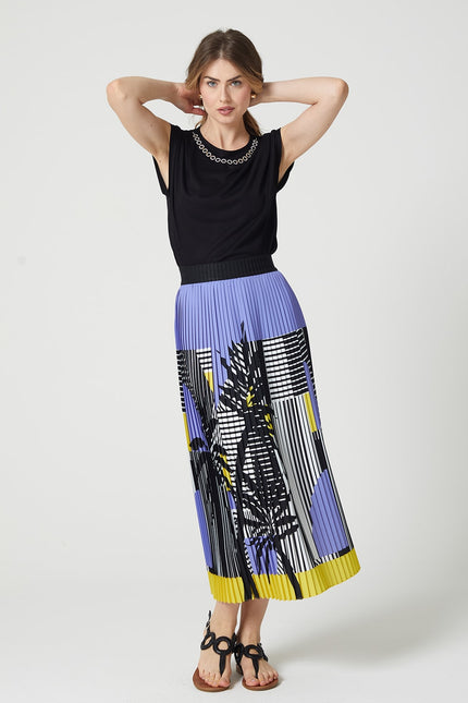 Lalipop Design | Stripe And Palm Print Pleated Recycled Fabric Maxi Skirt