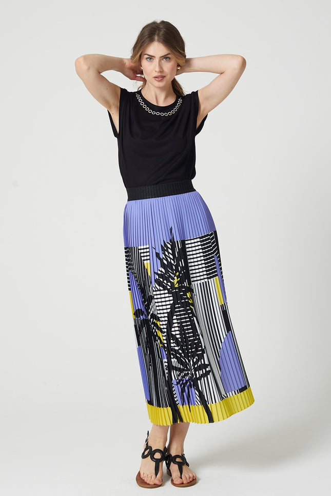 Lalipop Design | Stripe And Palm Print Pleated Recycled Fabric Maxi Skirt