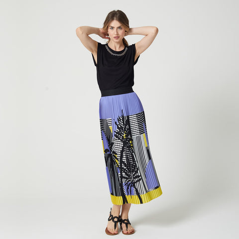 Lalipop Design | Stripe And Palm Print Pleated Recycled Fabric Maxi Skirt