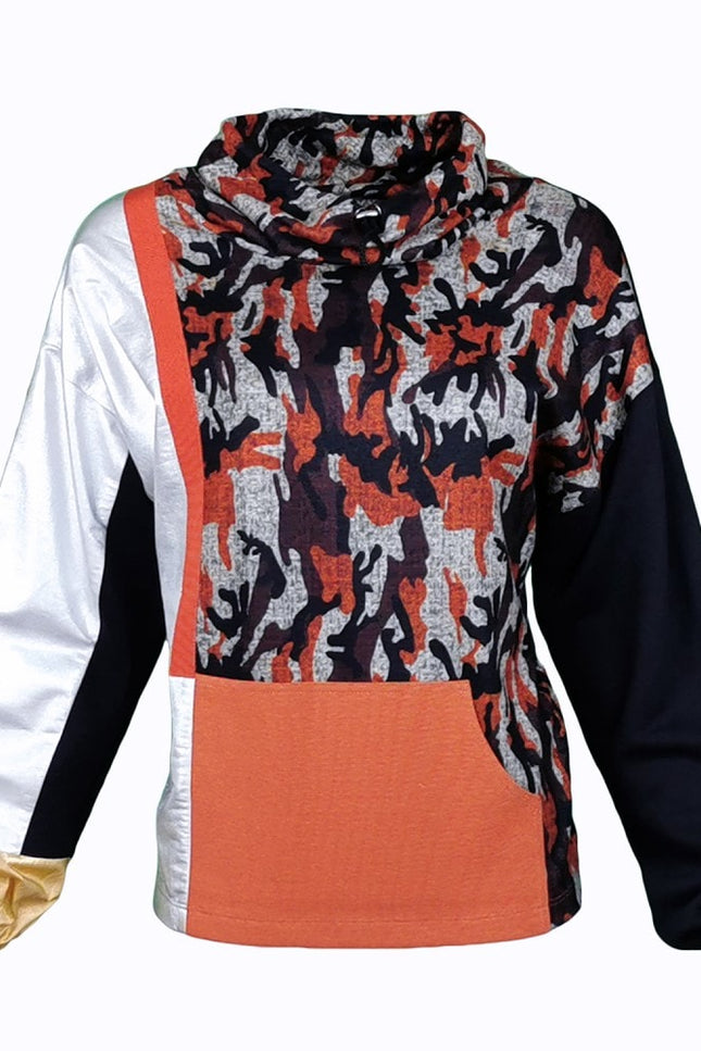 Lalipop Design | Silver & Gold Garnished Sweatshirt with Camo Digital Print