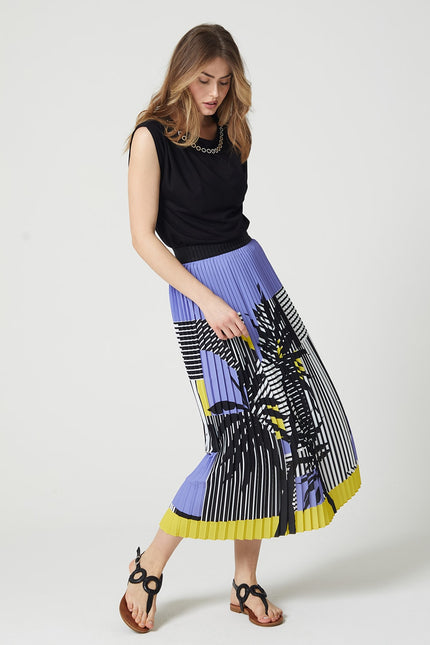 Lalipop Design | Stripe And Palm Print Pleated Recycled Fabric Maxi Skirt