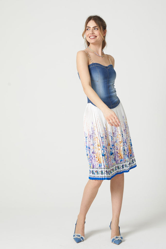 Lalipop Design | Floral-Print Pleated Recycled Fabric Midi Skirt