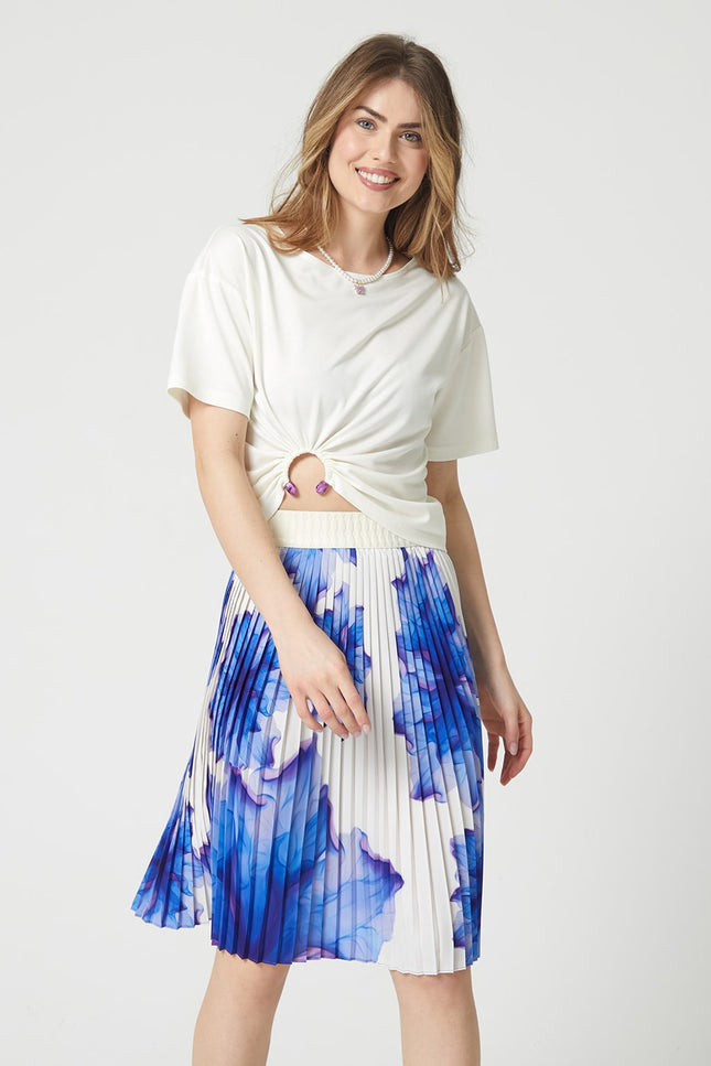 Lalipop Design | Floral-Print Elasticated-Waist Pleated Recycled Fabric Midi Skirt